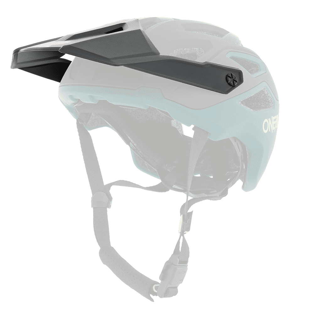 Le casque O'NEAL Visor PIKE Helmet SOLID est un casque de mountainbike teal-noir avec une visière, des ouvertures d'aération, des lanières réglables et le nom de la marque O'NEAL partiellement visible sur le côté.
