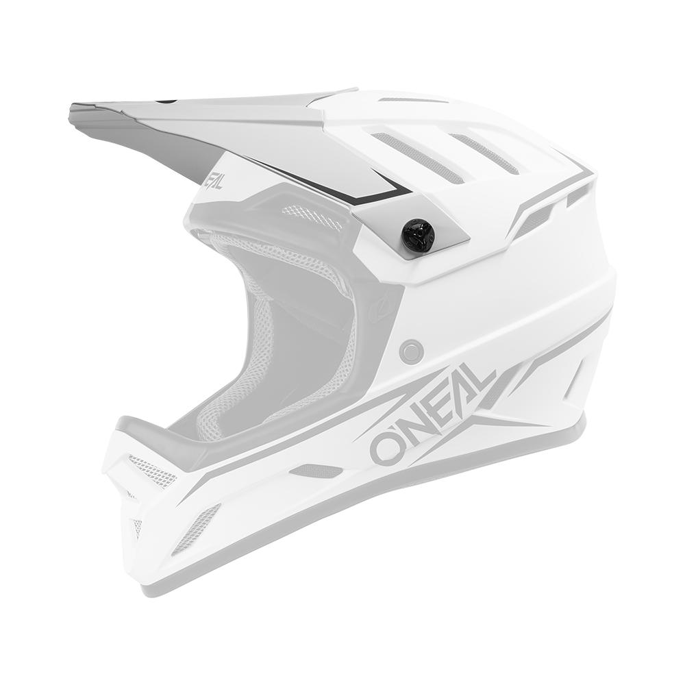 Casco de motocross integral O'NEAL Visor Backflip Solid blanco, mostrado con detalles negros en una vista lateral de tres cuartos sobre un fondo blanco liso.