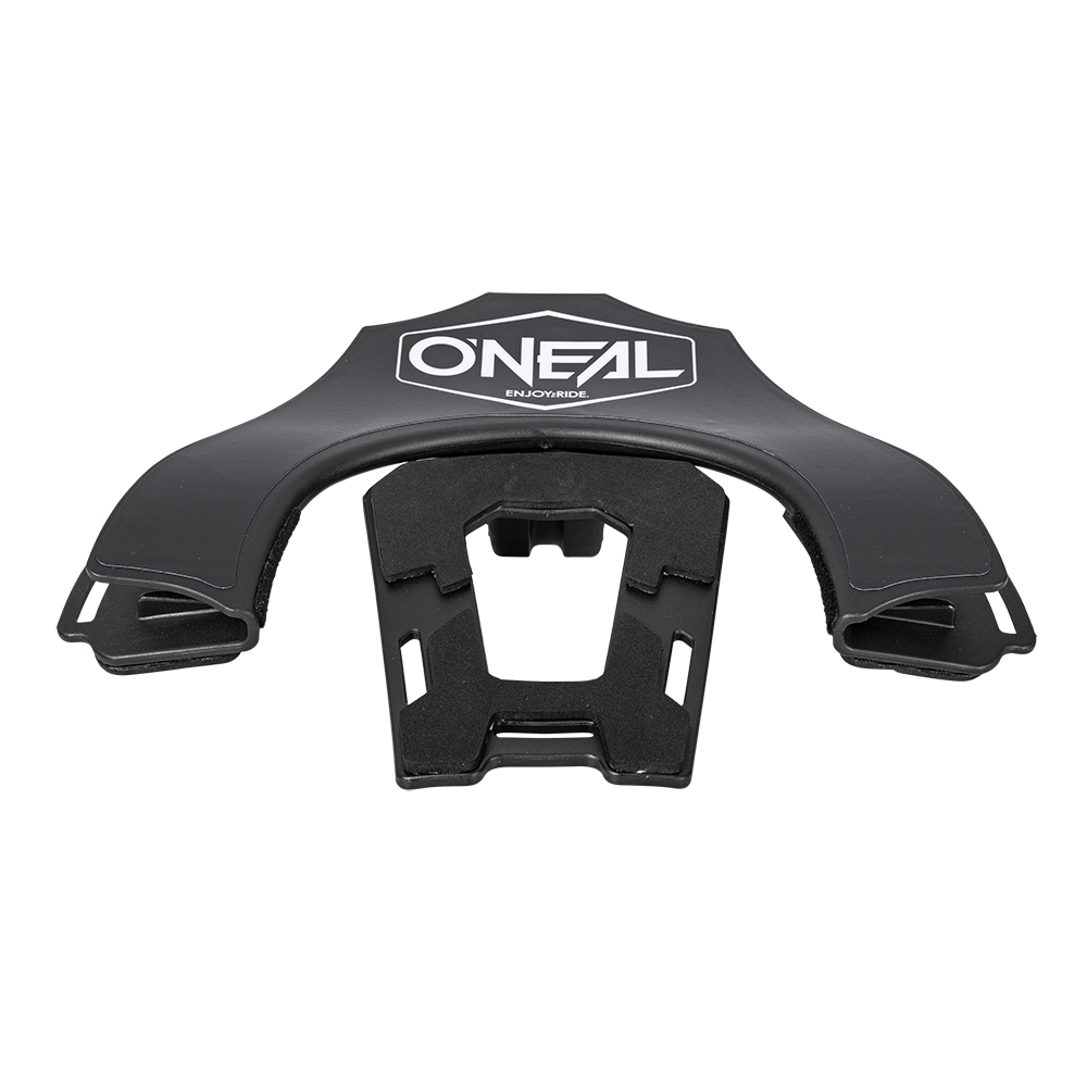 Le Neckbrace O'NEAL Back Part TRON est représenté en noir avec un design incurvé, vu de dessus sur un fond blanc.