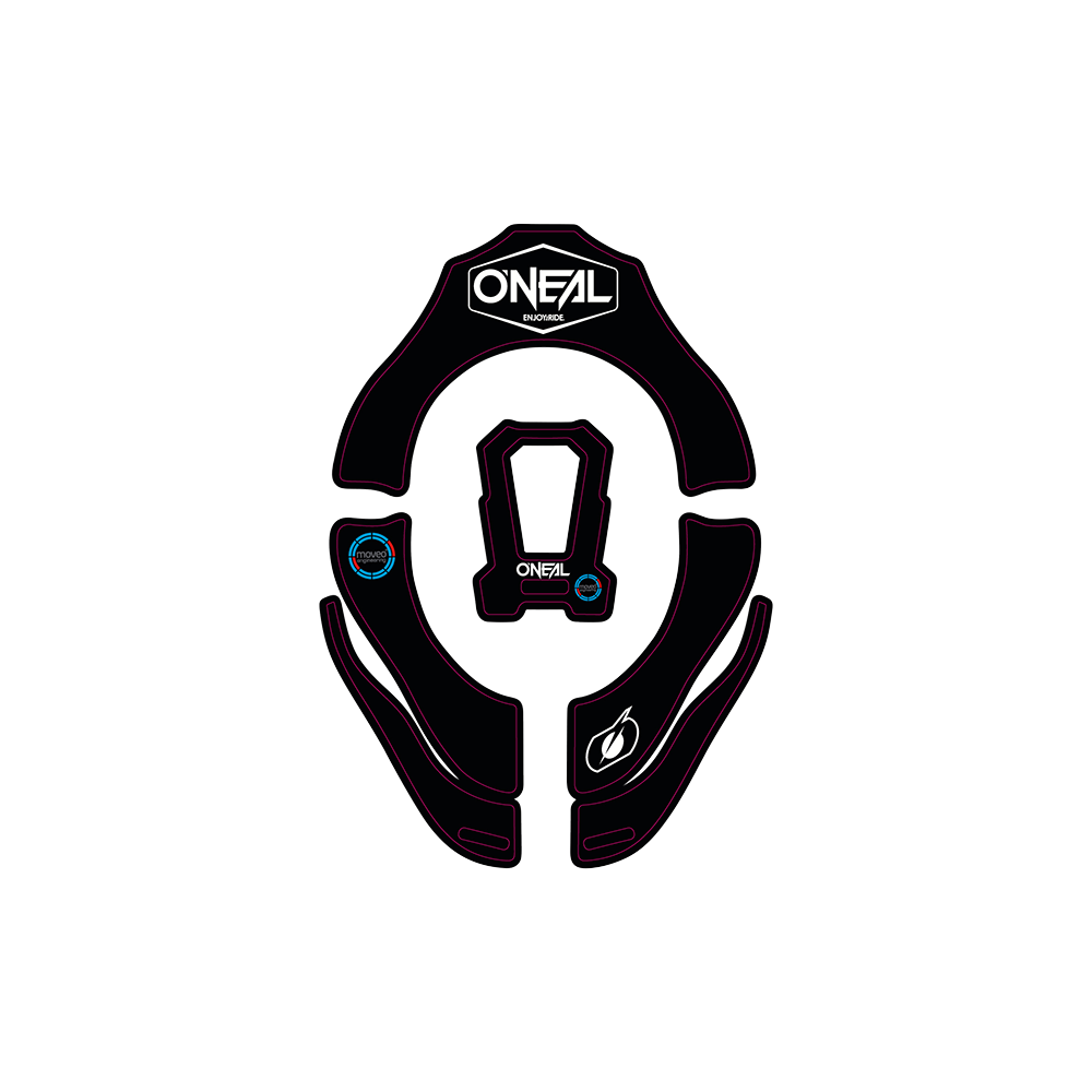 O'NEAL TRON Design Sticker Set SOLID, mit schwarzem und weißem O'Neal-Branding mit blauen und weißen Logo-Akzenten, entworfen für einen stilvollen, ergonomischen Look, um Ihre Motocross- oder Biker-Ausrüstung zu individualisieren.