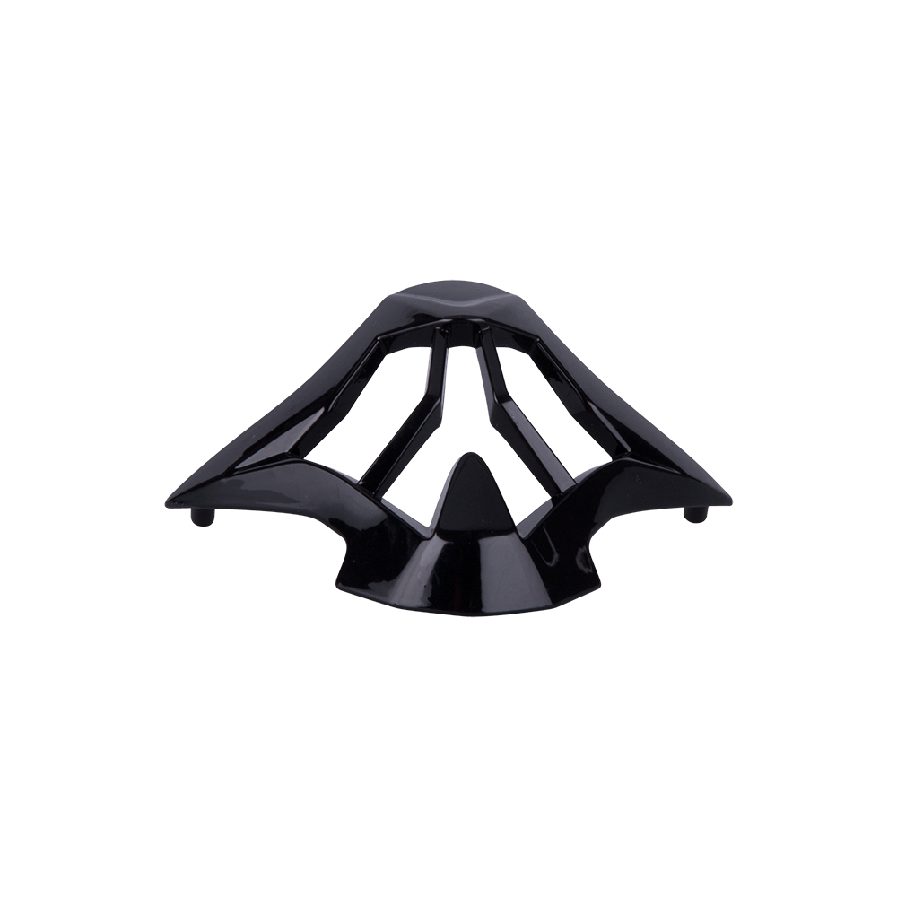 Il casco O'NEAL Mouthpiece 3SRS di O'NEAL è un accessorio in plastica nera, lucida e angolare con bordi arrotondati e sezioni aperte, raffigurato su uno sfondo bianco.