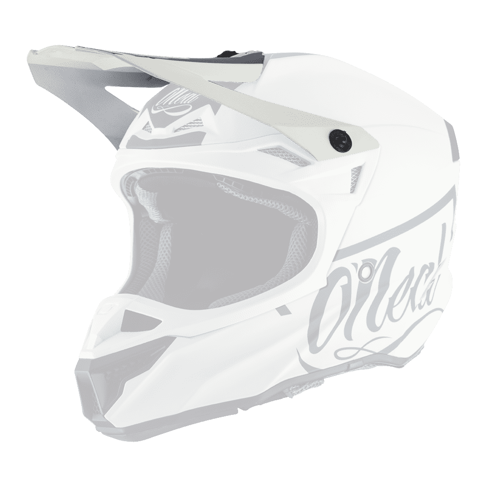 El Casco O'NEAL Visor 5SRS Poliacrilita RESEDA es un casco de motocross blanco con detalles en negro, la estilizada marca "O'NEAL" en el lateral, una gran visera y zonas de ventilación.