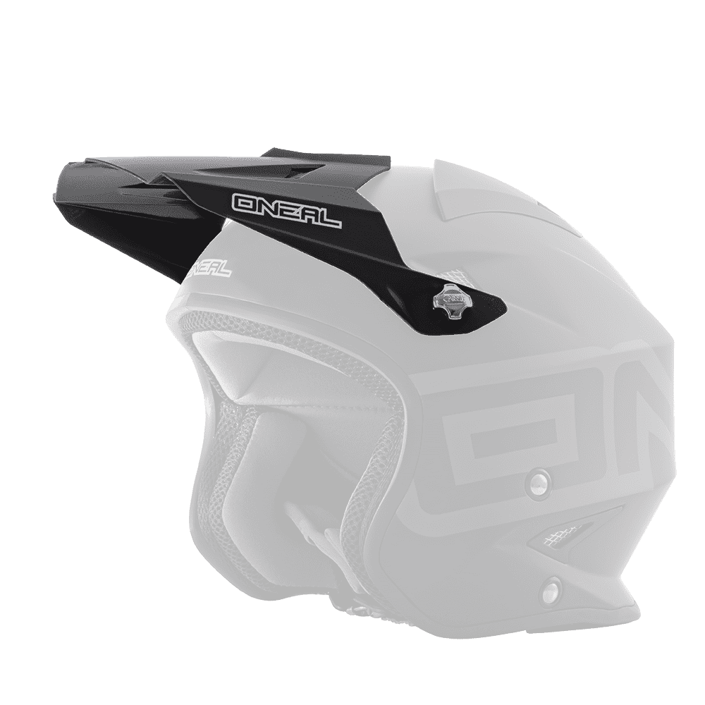 El casco O'NEAL Visor SLAT Solid es un casco de motocross de cara abierta, negro mate, con visera y la llamativa marca ON visible desde el lateral sobre un fondo transparente.