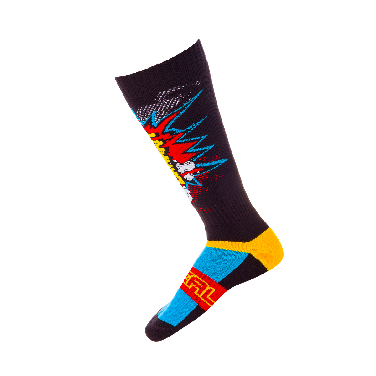 Completa la tua collezione di calzini O'NEAL PRO MX SOCK con il calzino O'NEAL PRO MX BRAAAPP: questo calzino alto fino al ginocchio è perfetto per il motocross con la sua grafica vivace e il design dinamico "POW!