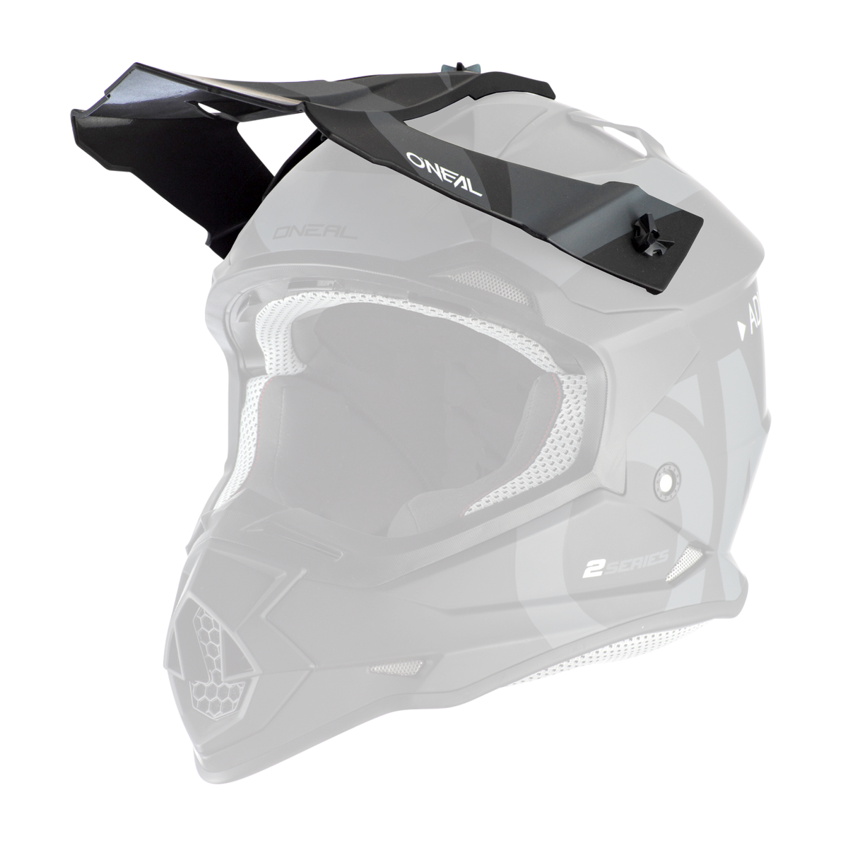 Le casque SLICK Visor 2SRS de O'NEAL est présenté sur un fond noir.