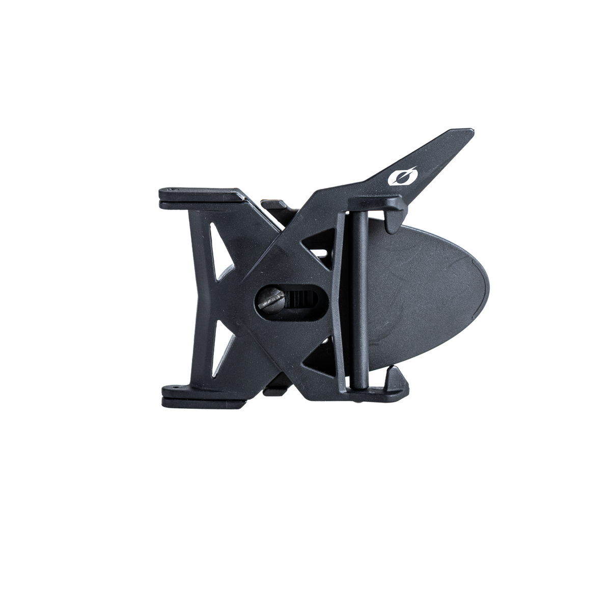 Das O'NEAL AIRFLAPS™ Kit von O'NEAL ist ein schwarzer, kompakter Kunststoff-Gürtelclip mit einem Klappschloss und einem Logo oben rechts, mit dem Sie Gegenstände sicher an Ihrem Gürtel oder Riemen befestigen können.