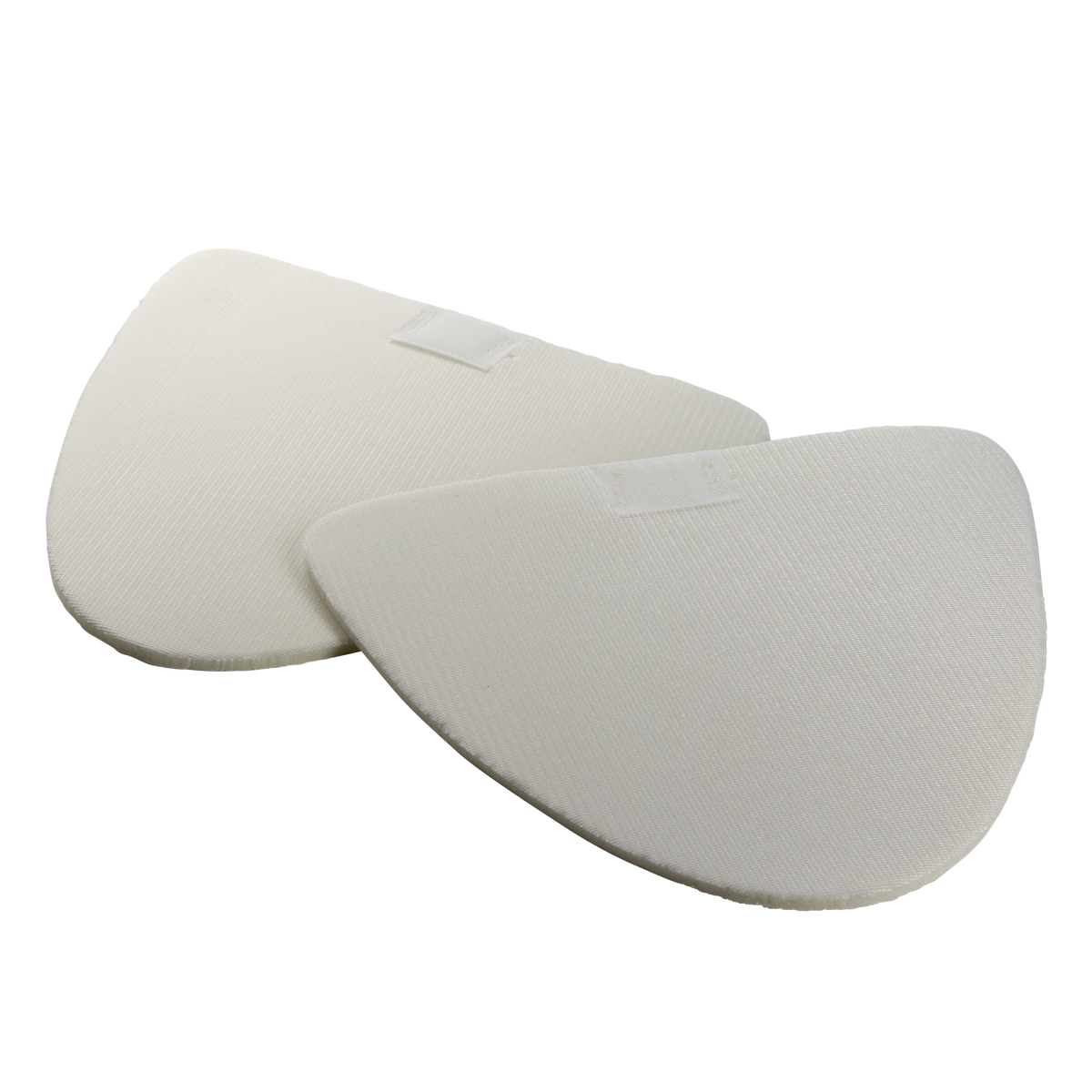 Two white, triangular O'NEAL EVA fabric hip protectors are shown overlapping on a black background.