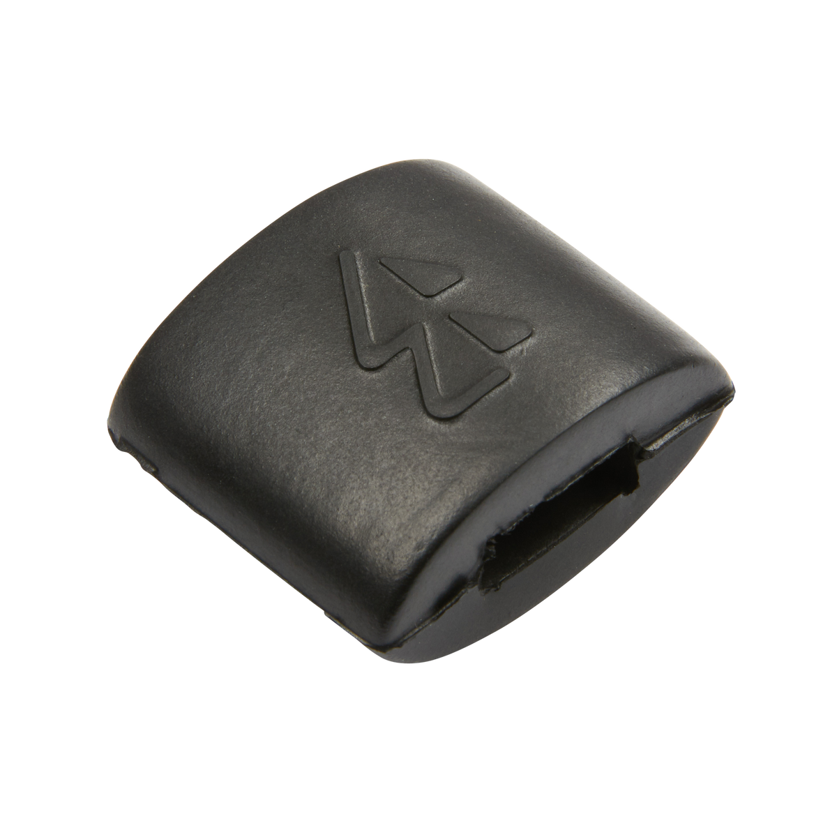 Le Neckbrace TRON EVA protectors d'O'NEAL est un accessoire compact en plastique noir de forme rectangulaire avec un symbole de double flèche gravé sur le dessus et une fente ouverte sur un côté qui se détache sur un fond uni.