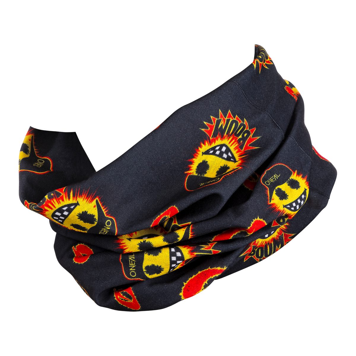 Lo scaldacollo O'NEAL EMOJI è una sciarpa tubolare nera di O'NEAL che presenta facce emoji colorate con capelli infuocati e scritte "WOW!" e "BOOM!" - ideale per le avventure di motocross o mountain bike.