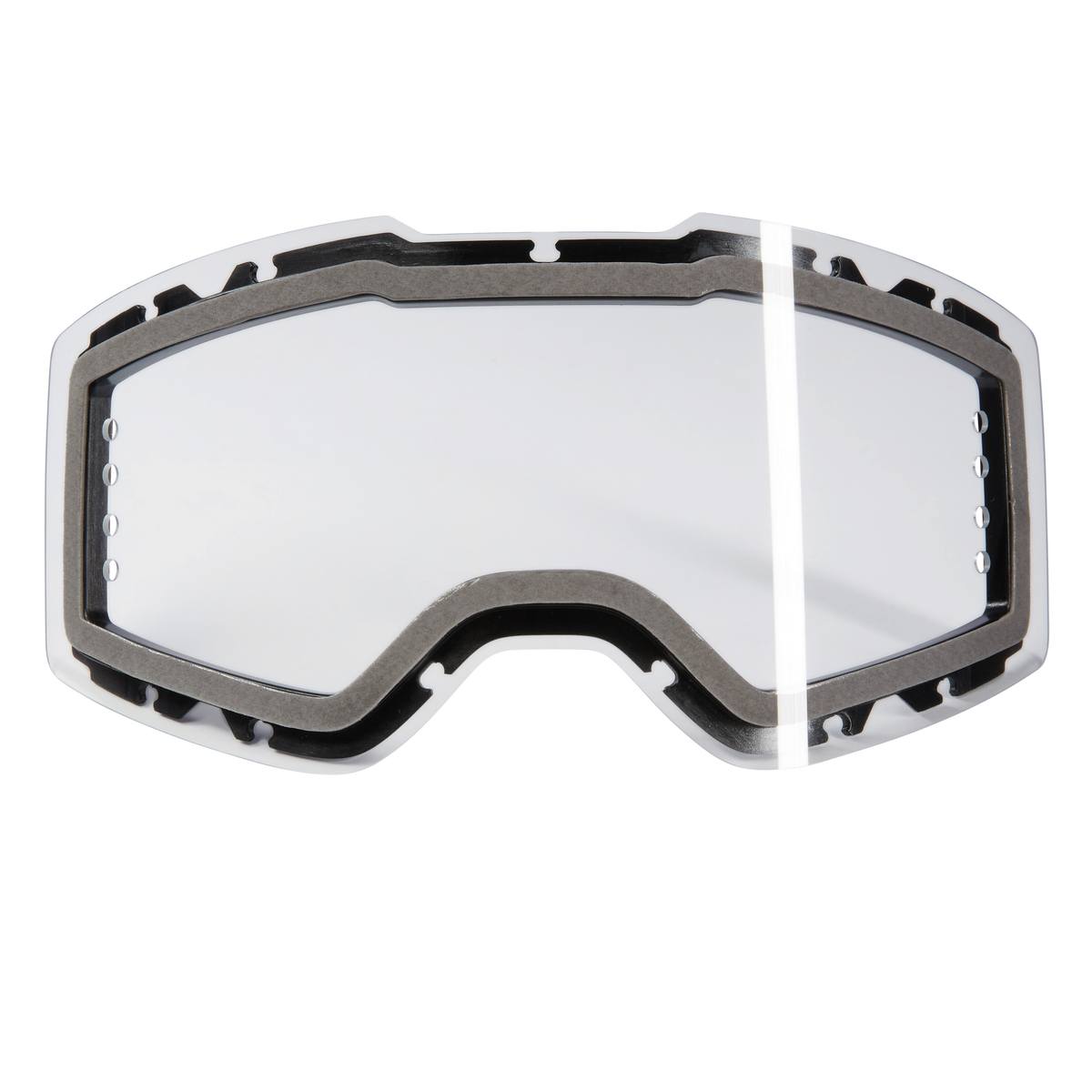 L'O'NEAL B-30 ROLL OFF SPARE LENS de O'NEAL est une visière de protection claire et courbée avec un bord noir et des trous d'aération sur fond noir.
