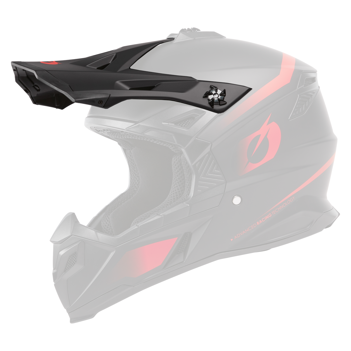Le casque O'NEAL Visor C-SRS Helmet SOLID de O'NEAL est un casque de motocross noir mat avec des accents rouges, un design anguleux, une visière et une zone faciale ouverte pour des lunettes.