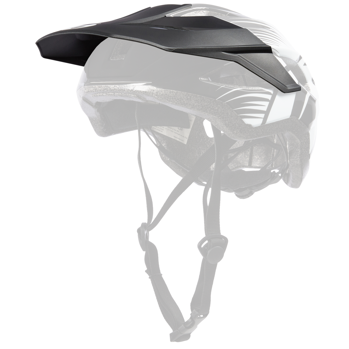 Der O'NEAL VISOR MATRIX Helmet SPLIT von O'NEAL, abgebildet in Schwarz und Weiß in der Seitenansicht auf einfarbigem Hintergrund, verfügt über ein Visier, Lüftungsschlitze und verstellbare Kinnriemen.