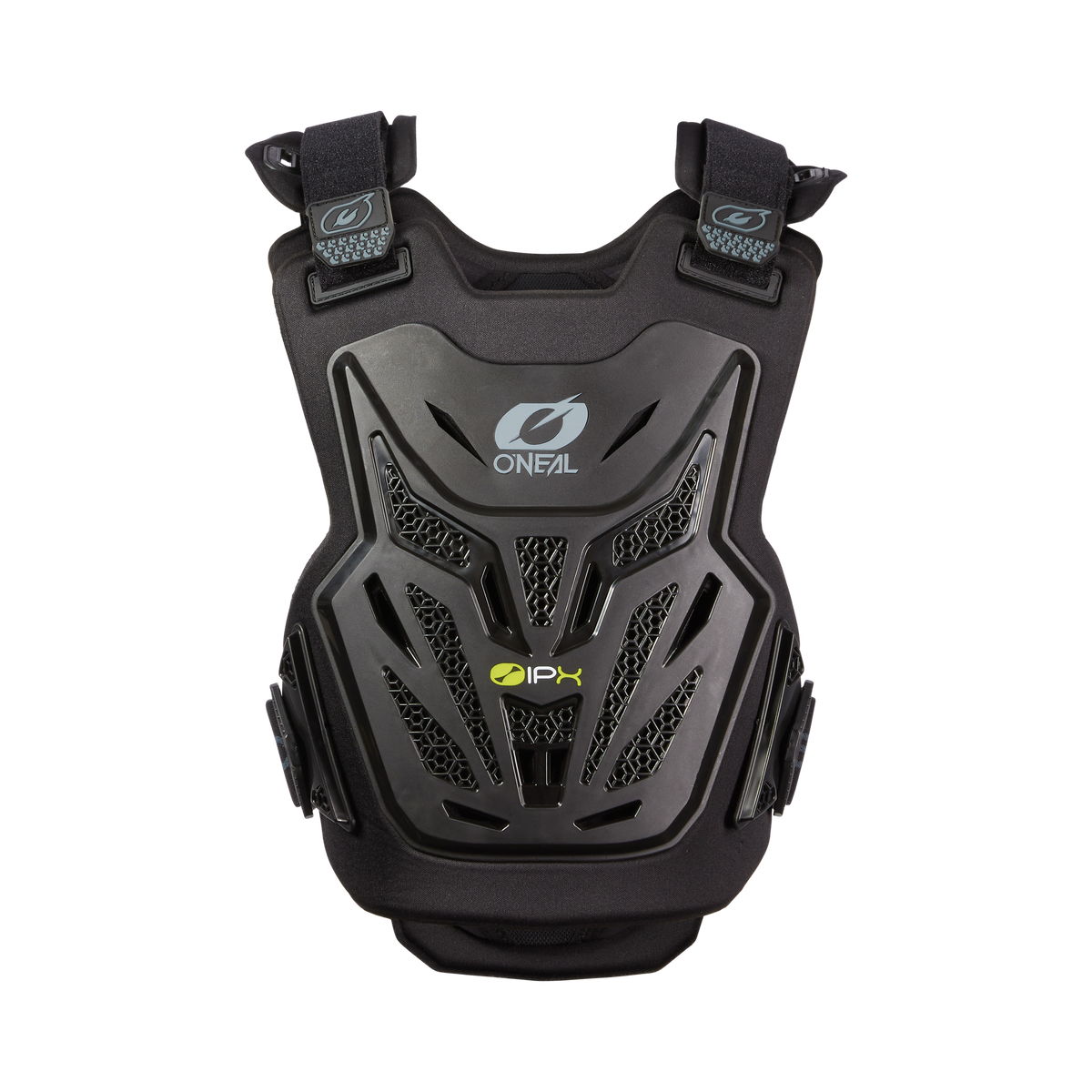 Der O'NEAL SPLIT LITE Brustpanzer Kinder ist ein schwarzer Kinderbrustpanzer mit robustem, belüftetem Design, verstellbaren Trägern und dem O'NEAL-Logo - ideal für die Sicherheit beim Motocross oder Biken.