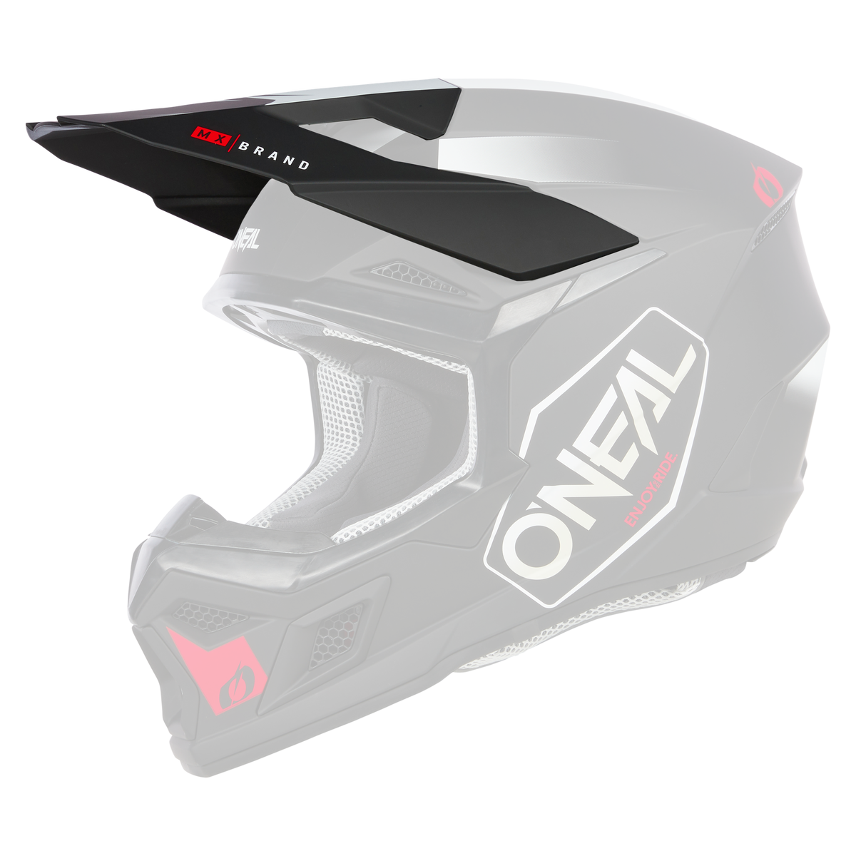 L'O'NEAL Visor 3SRS Helmet Hexx è un casco da motocross integrale nero con accenti bianchi e rossi, una visiera, molteplici aperture di ventilazione, un design aerodinamico e il logo O'NEAL sul lato.