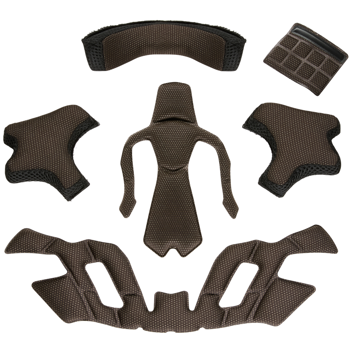 O'NEAL Liner & Cheek Pads SL1 Helmet by O'NEAL, with brown mesh-like foam pads in various shapes on a white background. These inserts are used as padding for helmets.
