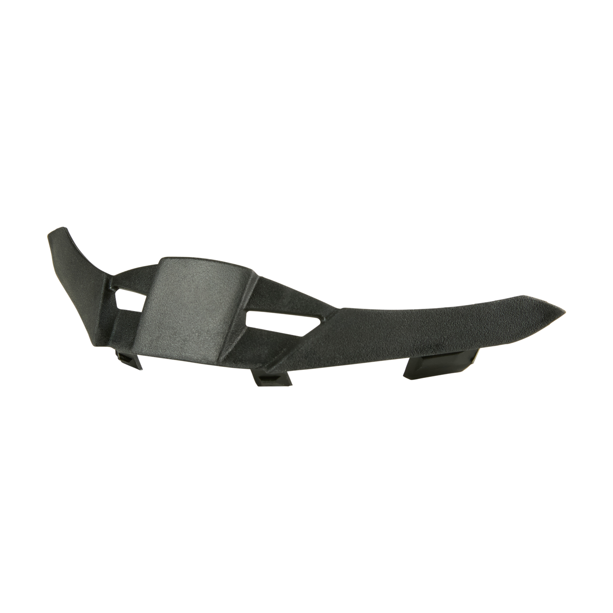 Il casco O'NEAL Nose Guard 3SRS di O'NEAL è una protezione in plastica nera e ricurva con estremità angolate, una sezione centrale rialzata, tagli e piccole linguette sporgenti sul lato inferiore.
