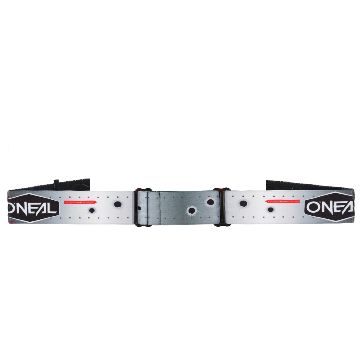 Die O'NEAL B-10 Brille HR verfügt über ein graues, verstellbares Band mit schwarzen O'NEAL-Logos, schwarzen Löchern und einer zentralen schwarzen Schnalle - ideal als Ersatz für Ihre MTB-Brille oder B-10 Goggle. Auf weißem Hintergrund abgebildet.