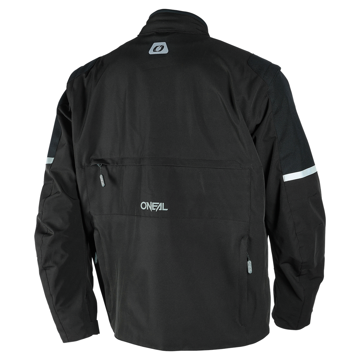 La veste O'NEAL EXT Enduro montrée de dos dispose de manches longues, d'une coupe ergonomique, de bandes réfléchissantes sur les bras, de poches zippées et de logos O'NEAL sur le haut et le bas du dos.
