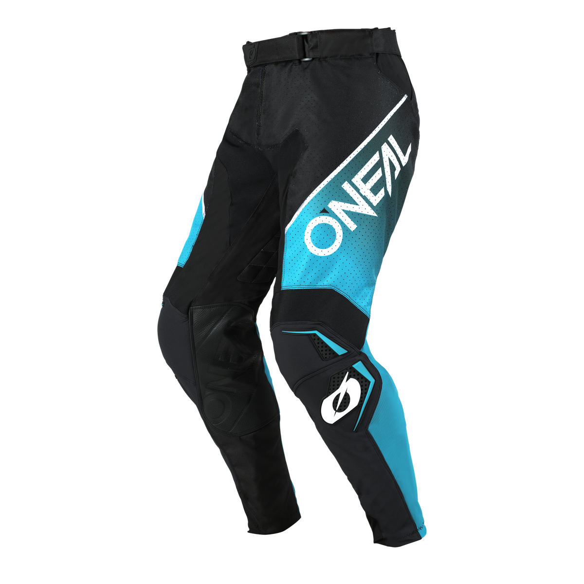 O'NEAL HARDWEAR AIR Pants SLAM in Schwarz und Blau mit weißem O'NEAL-Branding, verstärkten Knien und sportlich-eckigem Design - ideal für Motocross. Abgebildet auf weißem Hintergrund ohne Modell.