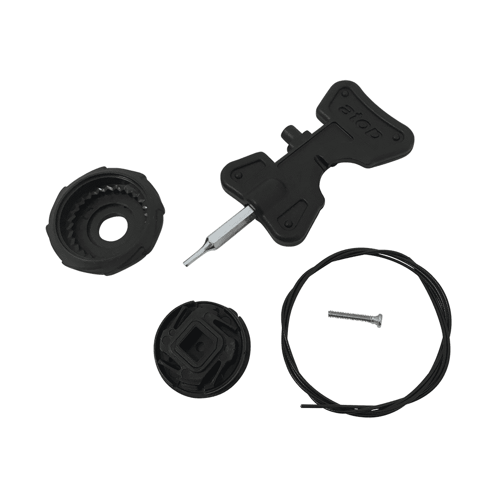 Il kit di tensionamento per scarpe SPD O'NEAL Session 2018 contiene una scala BOA nera, uno strumento di tensionamento, una ruota dentata rotonda, un filo a spirale e una vite - perfetto per sostituire le parti di fissaggio delle tue scarpe da ciclismo O'NEAL.