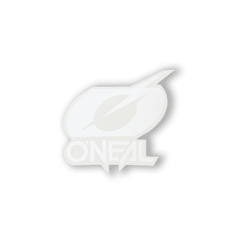 L'adesivo O'NEAL RIDER LOGO & ICON di O'NEAL presenta il logo "#ONEAL" bianco sotto un ovale con un fulmine diagonale, il tutto su uno sfondo grigio.