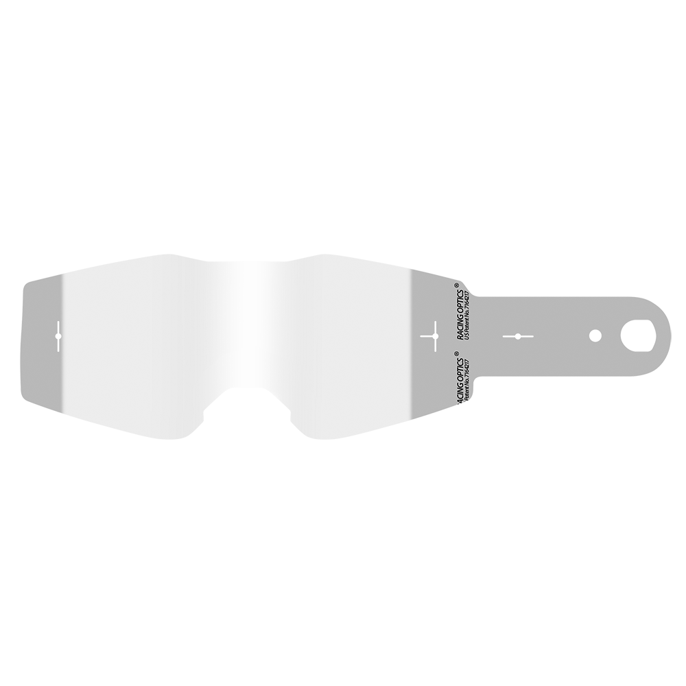 Le pack O'NEAL B-20 & B-30 Goggle Laminated Tear Off propose des films de visière clairs, avec un minimum de marques, avec deux languettes latérales et un trou sur la languette droite, conçus pour être facilement utilisés sur les visières de casque.