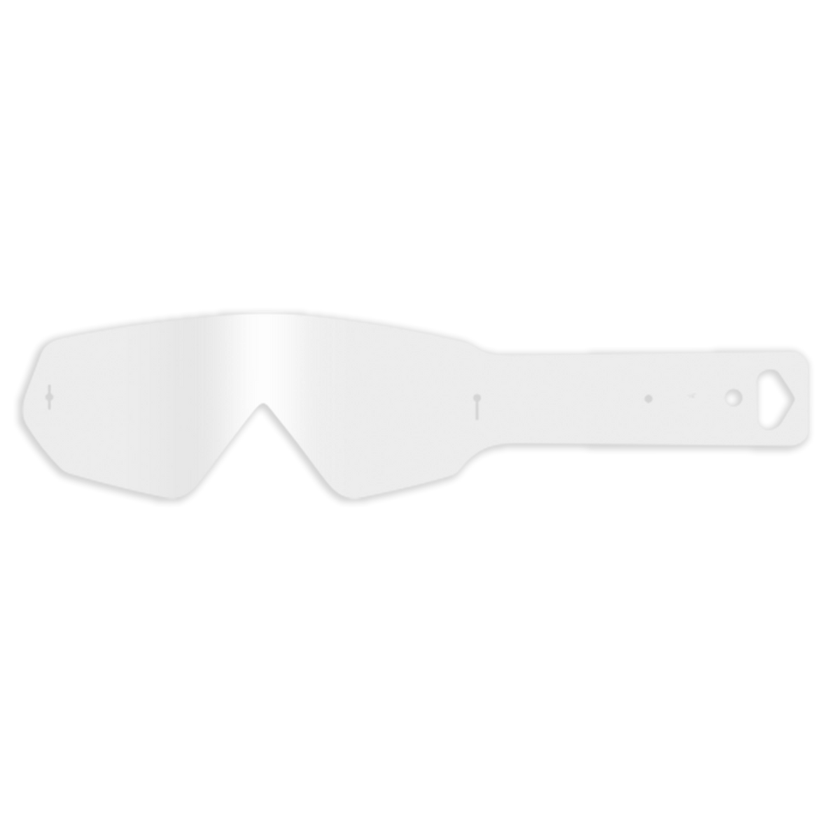 La maschera O'NEAL B-FLEX - Tear Off Pack di O'NEAL è caratterizzata da un'unica lente trasparente e laminata con una barra laterale piatta che si staglia su uno sfondo bianco semplice in un design minimalista ed elegante.