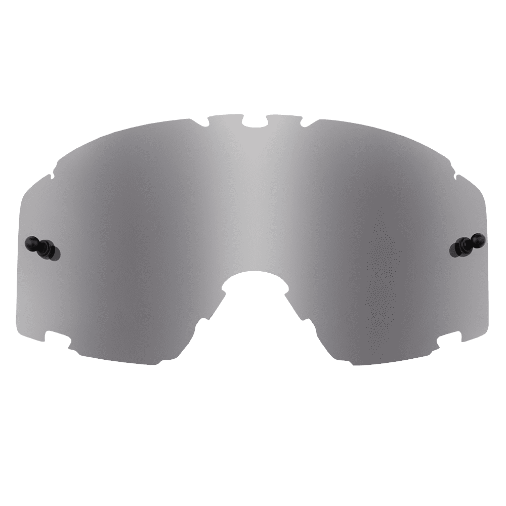 L'écran de remplacement O'NEAL B-30 Goggle dispose d'un design argenté unique incurvé et réfléchissant avec des encoches latérales et supérieures et des points de fixation pour un ajustement facile du cadre, parfait pour une utilisation sportive ou cycliste.