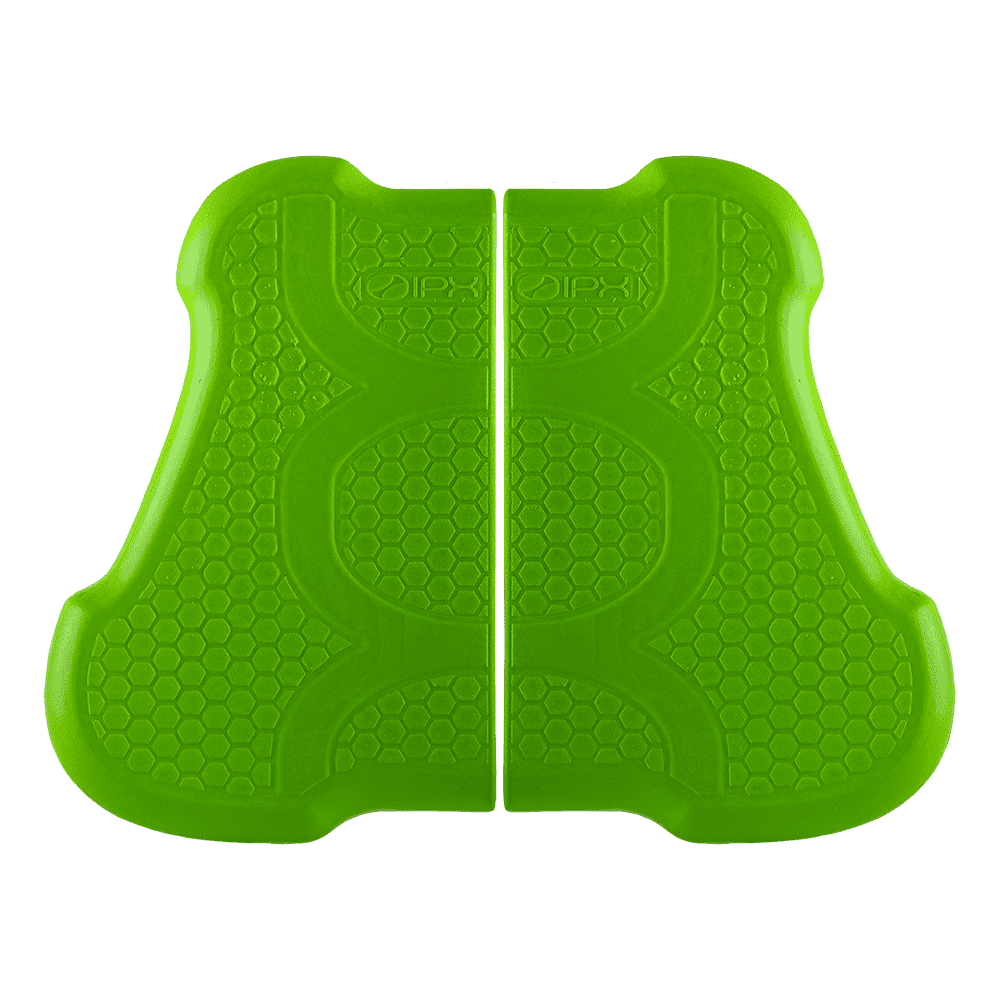 The O'NEAL IPX-HP from O'NEAL is a bright green, ergonomically shaped plastic balancing board with a honeycomb structure and symmetrically curved design, ideal for balance exercises or use at a standing desk.