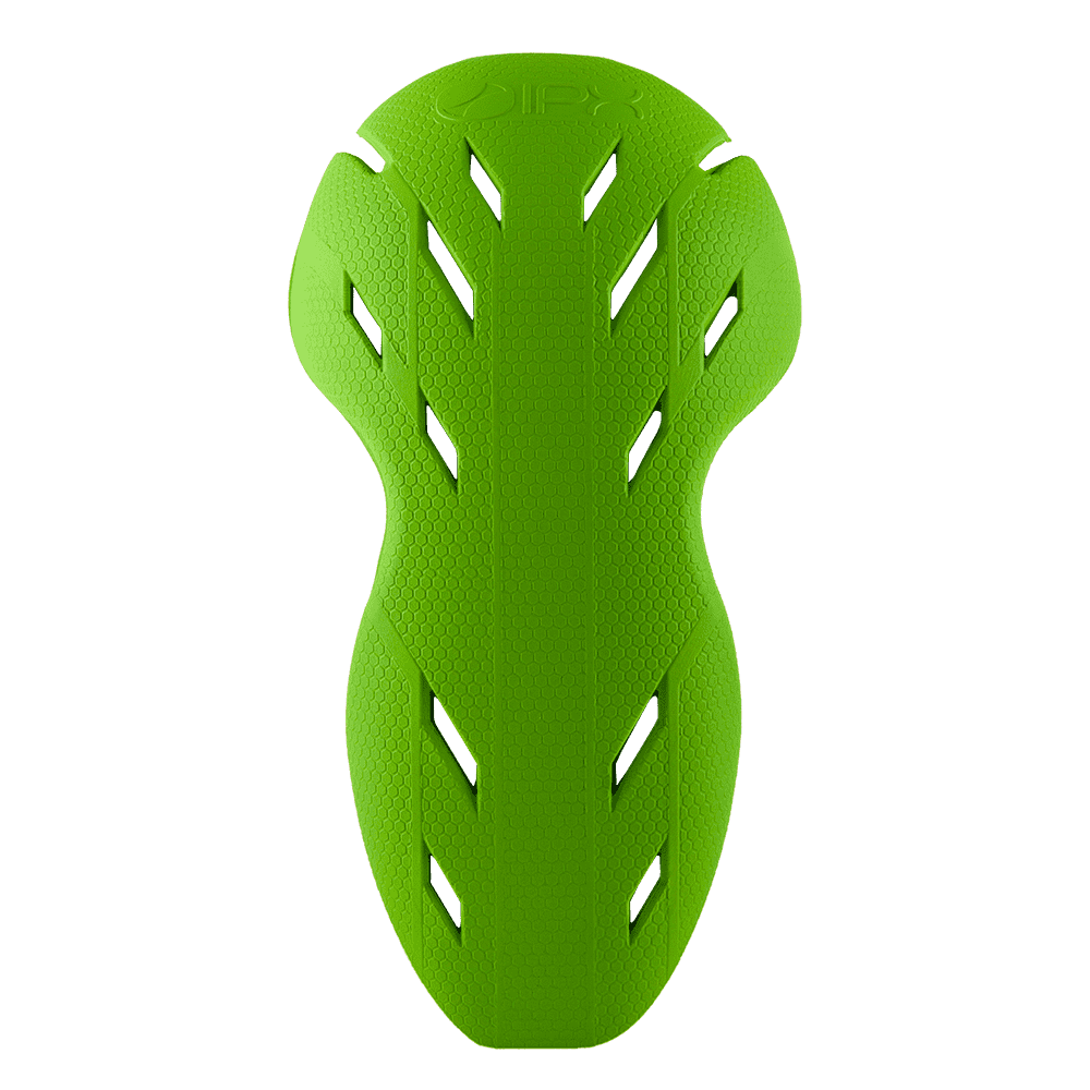 The O'NEAL IPX-HP by O'NEAL is a bright green, textured protective pad with multiple vents and an ergonomic, contoured shape displayed against a transparent background.