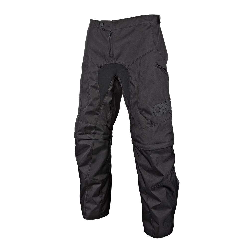 Die O'NEAL APOCALYPSE Damenhose ist eine schwarze, strapazierfähige, flexible Hose mit verstärkten Knien und Gesäß, einer Reißverschlusstasche am linken Oberschenkel und einem Bund mit Knopfverschluss - perfekt für raue Outdoor-Aktivitäten, die maximale Mobilität erfordern.