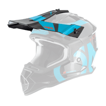 El Casco O'NEAL Visor 2SRS SLICK es un casco de motocross negro con detalles geométricos azules y grises, una visera, aberturas de ventilación, la marca O'NEAL y una etiqueta "Serie 2" en el lateral.