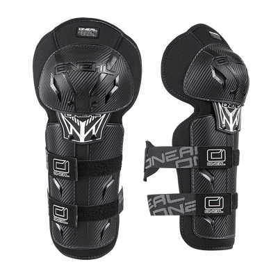 The O'NEAL PRO III knee pads kids carbon look are black knee pads for youths with protective padding, hard outer shells and adjustable straps - the ideal motorsport equipment for young riders.
