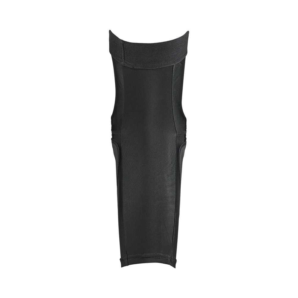 Una ginocchiera O'NEAL DIRT FLX 2.0 nera con tecnologia Crash Cells e protezione EN 1621-2 Livello 2, caratterizzata da un design ergonomico, è mostrata piatta su uno sfondo bianco.