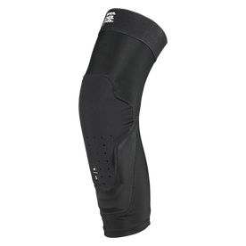 Una rodillera negra O'NEAL DIRT FLX 2.0 con acolchado protector contorneado, orificios de ventilación y tecnología Crash Cells para mejorar la protección cubre la rodilla y la parte inferior de la pierna, mostrada sobre fondo blanco.