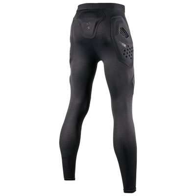 Schwarze O'NEAL DIRT FLX Crash Pants von O'NEAL Europe mit verstärkten Einsätzen und IPX-Waben-TPE-Polsterung an Hüfte und Steißbein, von hinten auf weißem Grund dargestellt. Ideale Protektorhose für zusätzlichen Schutz. Farbe: Schwarz.