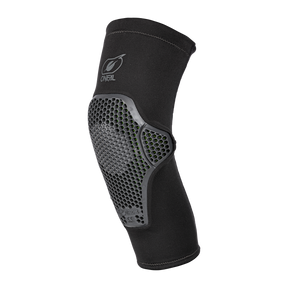La genouillère noire O'NEAL FLOW de O'NEAL for actionsport possède un rembourrage de protection avant flexible en forme de nid d'abeille qui offre une excellente protection contre les chocs.