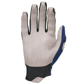 Le gant O'NEAL PIN IT Slip on Glove est illustré avec sa paume gris clair, ses accents de doigts noirs et sa partie latérale bleue, la paume tournée vers l'extérieur.