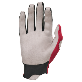 Le gant O'NEAL PIN IT Slip on Glove de O'NEAL est un simple gant gris avec des bords noirs et un côté rouge, avec la paume de la main tournée vers l'avant et les doigts en position verticale.