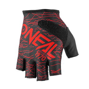 An image of the O'NEAL DROP Fingerless glove, featuring a black design with red accents and the brand name "O'NEAL 1970" printed in red. The glove has a textured palm and a padded area on the back of the hand for added comfort.