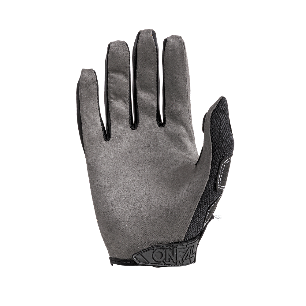 Der O'NEAL MAYHEM Handschuh CRANK in Grau und Schwarz mit "O'NEAL"-Branding am Handgelenk ist auf Langlebigkeit ausgelegt - ideal für die härtesten Motocross-Fahrten.