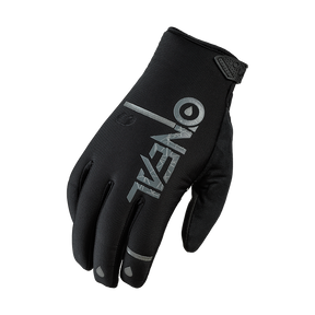 Le gant O'NEAL WINTER WP est un gant de motocross noir avec l'inscription "O'NEAL" en argent sur le dos de la main, avec un bout d'index compatible avec les écrans tactiles et un patch d'adhérence texturé au poignet O'NEAL.