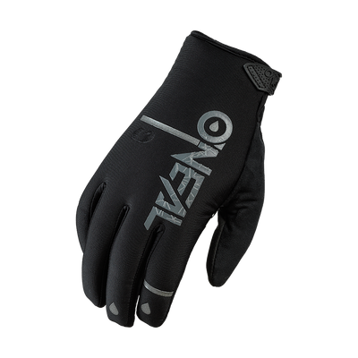 Le gant O'NEAL WINTER WP est un gant de motocross noir avec l'inscription "O'NEAL" en argent sur le dos de la main, avec un bout d'index compatible avec les écrans tactiles et un patch d'adhérence texturé au poignet O'NEAL.