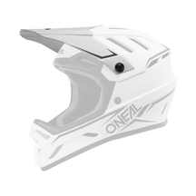 Casco de motocross integral O'NEAL Visor Backflip Solid blanco, mostrado con detalles negros en una vista lateral de tres cuartos sobre un fondo blanco liso.
