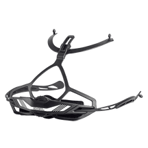 El casco O'NEAL Retention System Defender tiene una montura curvada en blanco y negro con una rueda de fijación ajustable que garantiza un ajuste seguro y cómodo en la cabeza del motorista.
