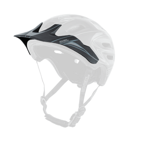 Il casco O'NEAL Visor Defender TRIBAL è un casco da bici nero e grigio con molteplici aperture di ventilazione, una visiera e una mentoniera regolabile.