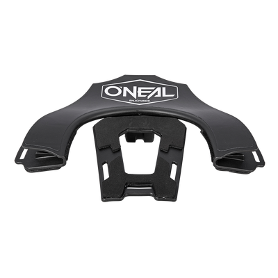 Le Neckbrace O'NEAL Back Part TRON est représenté en noir avec un design incurvé, vu de dessus sur un fond blanc.