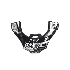 El O'NEAL Back Part TRON Neckbrace es un collarín en blanco y negro con gráficos abstractos con el logotipo de O'NEAL y "ENJOY RIDE" en la parte delantera.