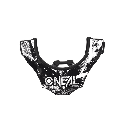 El O'NEAL Back Part TRON Neckbrace es un collarín en blanco y negro con gráficos abstractos con el logotipo de O'NEAL y "ENJOY RIDE" en la parte delantera.
