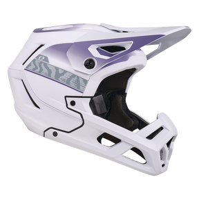 Il casco O'NEAL SL1 TERRA è un casco integrale da mountain bike bianco e viola con visiera, aperture di ventilazione, design geometrico e logo O'NEAL che offre una protezione ottimale per la tua attrezzatura.
